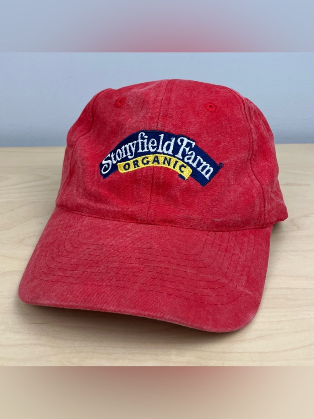 Stonyfield Farm Organic Yogurt Strapback Dad Hat Red Embroidered Logo Cap